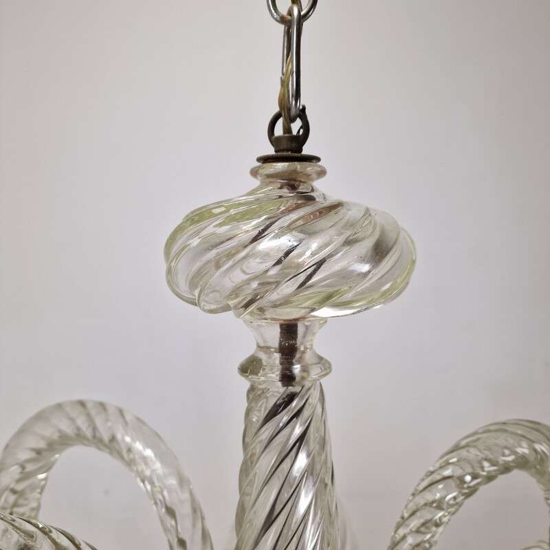 Lámpara vintage de 6 brazos de cristal de Murano de Barovier y Toso, Italia 1950