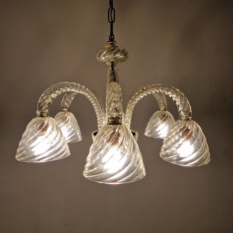 Vintage 6-arm Murano glass chandelier by Barovier and Toso, Italy 1950