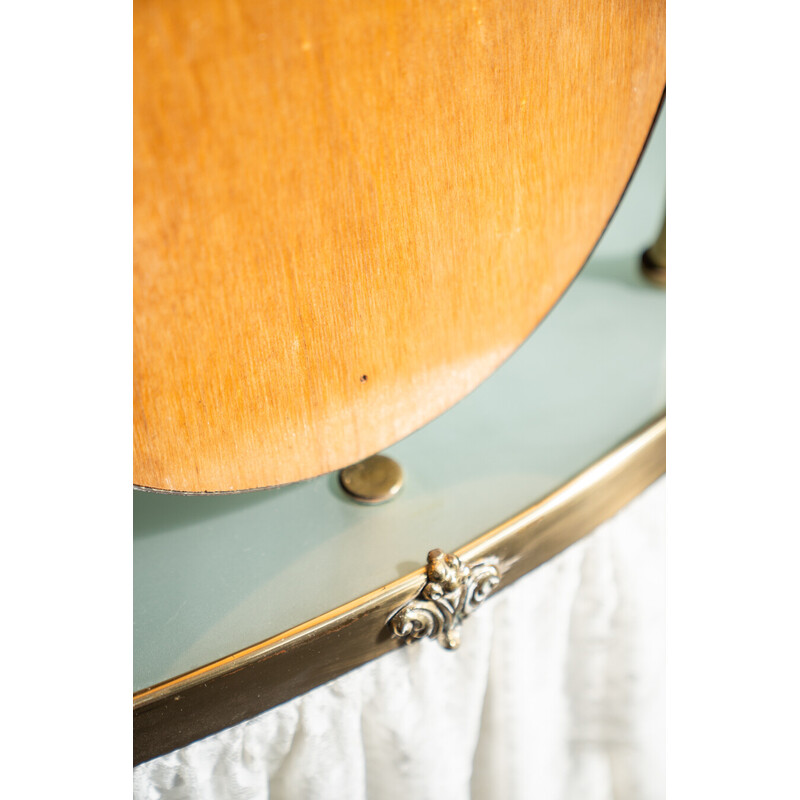 Vintage brass and glass makeup cabinet with curtain, 1960