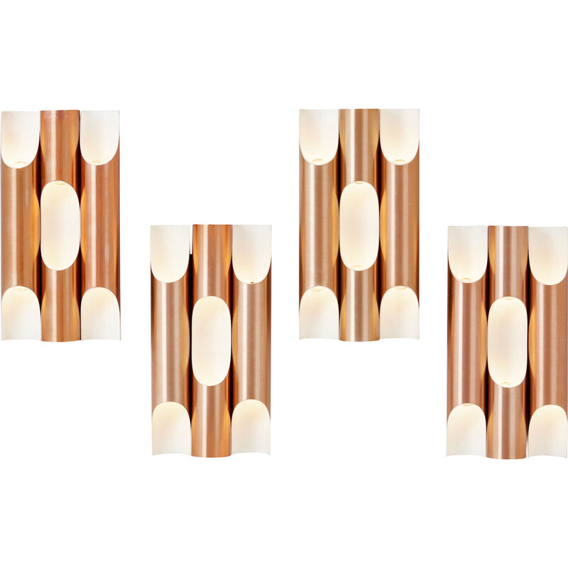 Set of 4 vintage Fuga wall lamp in aluminum and copper by Maija Liisa Komulainen for Raak, 1960