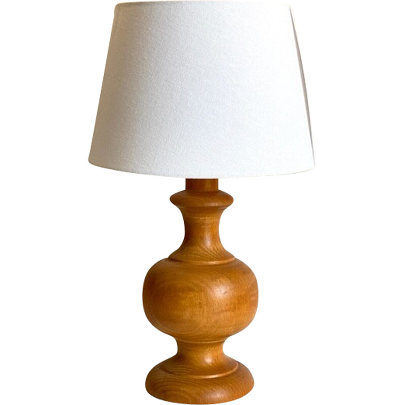 Vintage-Lampe aus Holz und weißem Stoffschirm