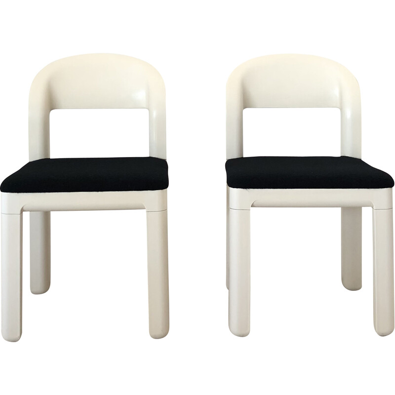 Paire de chaises vintage en plastique blanc et laine par Luigi Massoni et Dino Pelizza pour iGuzzini, Italie 1970