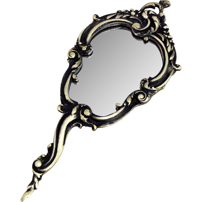 Vintage bronze frame hand mirror, 1930