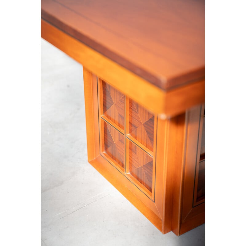 Vintage cherry veneer table with extension, 1980