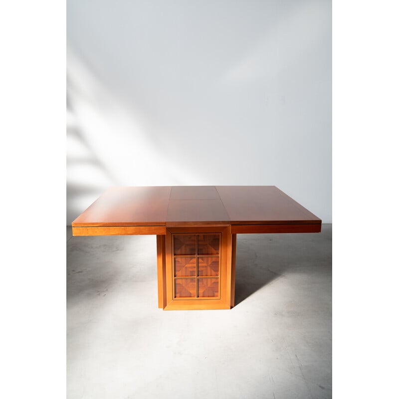 Table vintage en placage de merisier avec rallonge, 1980
