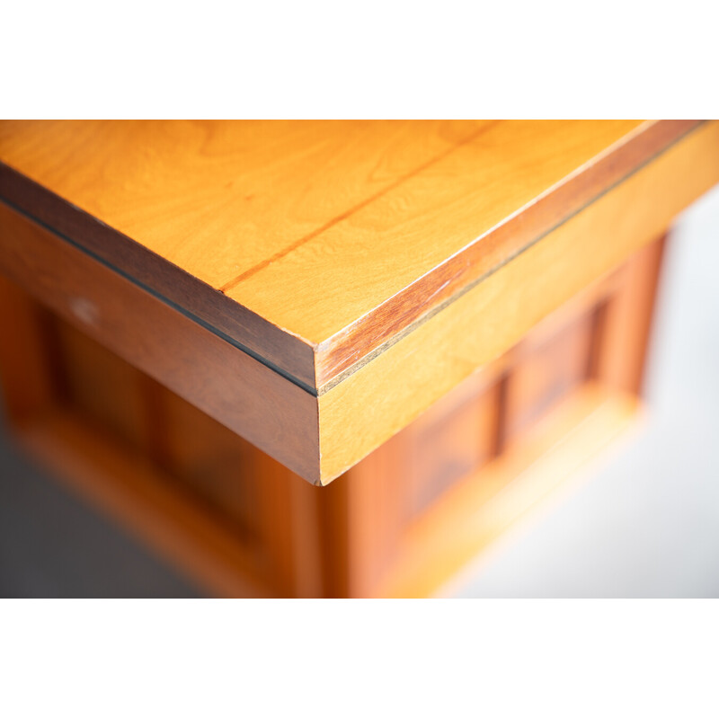 Vintage cherry veneer table with extension, 1980