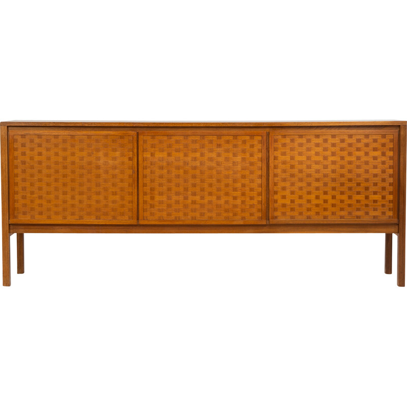 Vintage 3-door woven teak sideboard by Leo Bub for Wertmöbel, Germany 1960