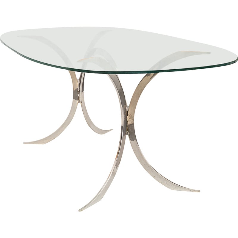 Vintage Tabacoff dining table in chrome steel and glass for La Maison Christofle, 1970