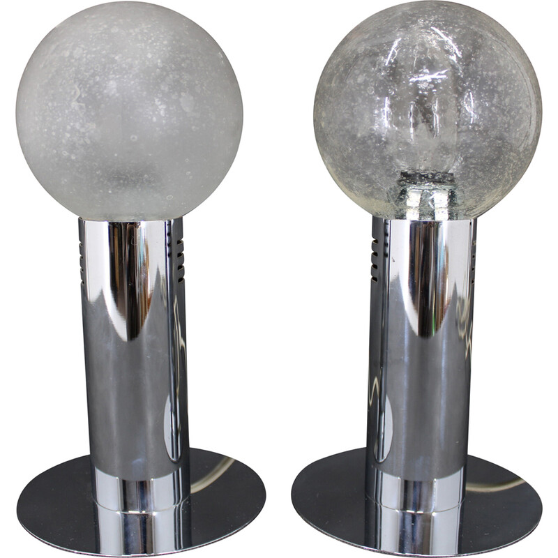 Pair of vintage chrome steel lamps, Italy 1970