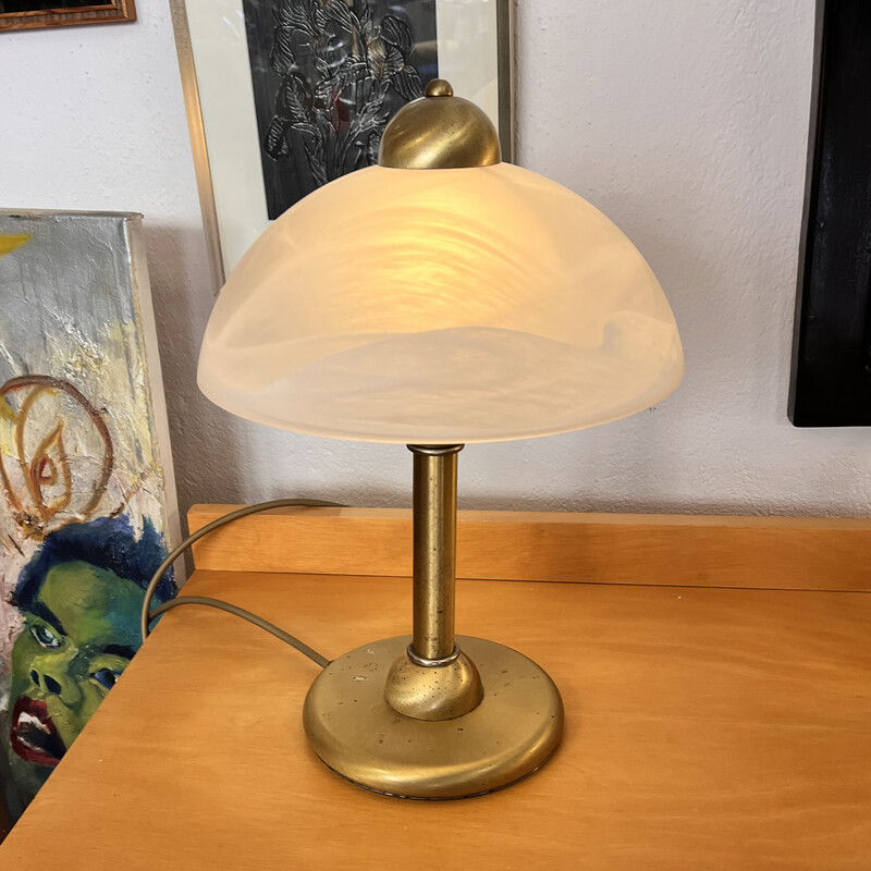 Lampada da tavolo vintage in vetro e ottone per Paul Neuhaus GmbH, Germania 1990