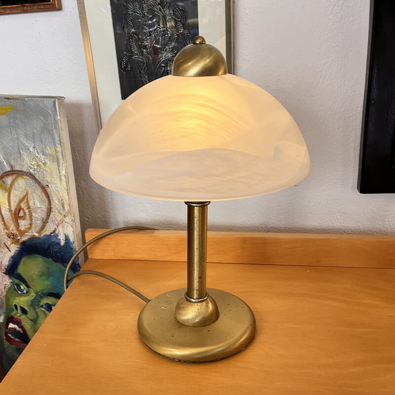 Vintage glass and brass table lamp for Paul Neuhaus GmbH, Germany 1990