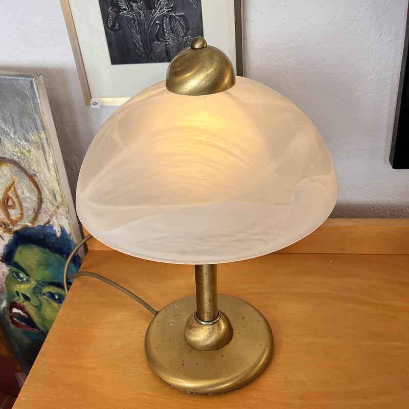Vintage glass and brass table lamp for Paul Neuhaus GmbH, Germany 1990