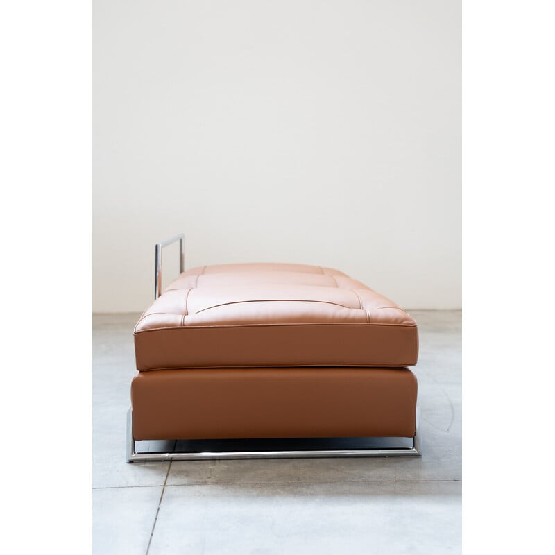 Sofá-cama vintage em aço cromado e pele de conhaque de Eileen Gray para Vereinigte Werkstatten, Alemanha 1990