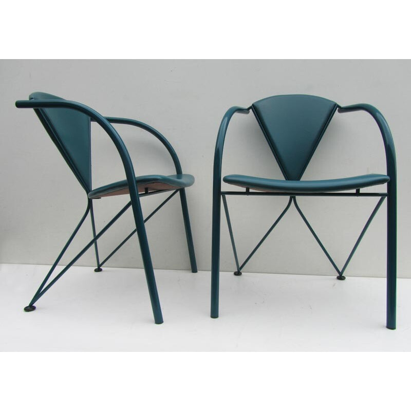 Pair of turquoise armchairs, Matthias GURTLER - 1980s