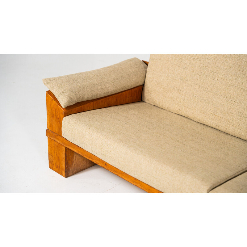 Vintage 3-seater sofa in wood and fabric by Guiseppe Rivadossi, Italy 1970