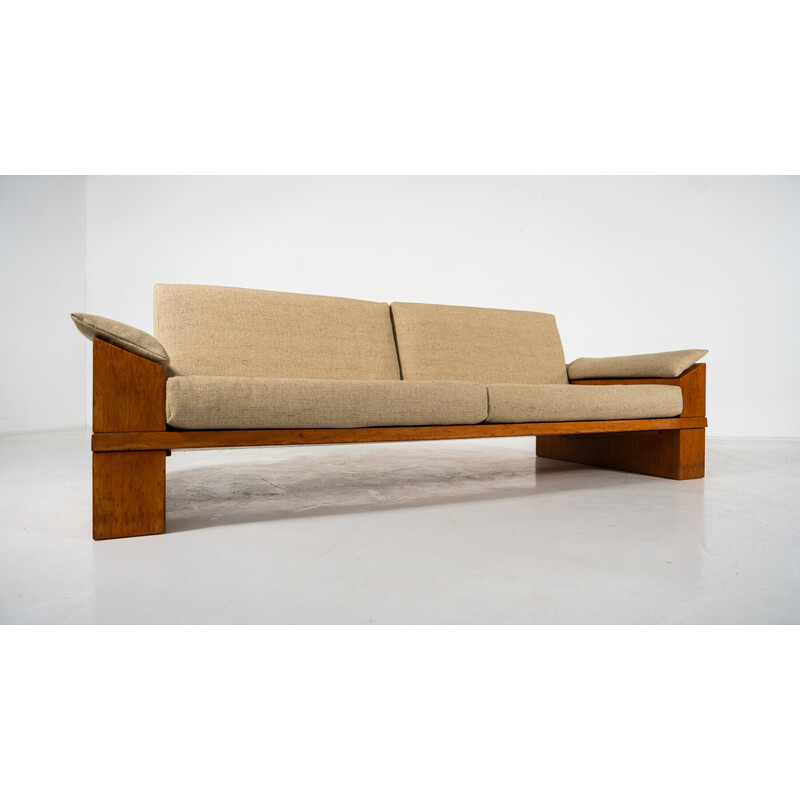 Vintage 3-Sitzer Sofa aus Holz und Stoff von Guiseppe Rivadossi, Italien 1970