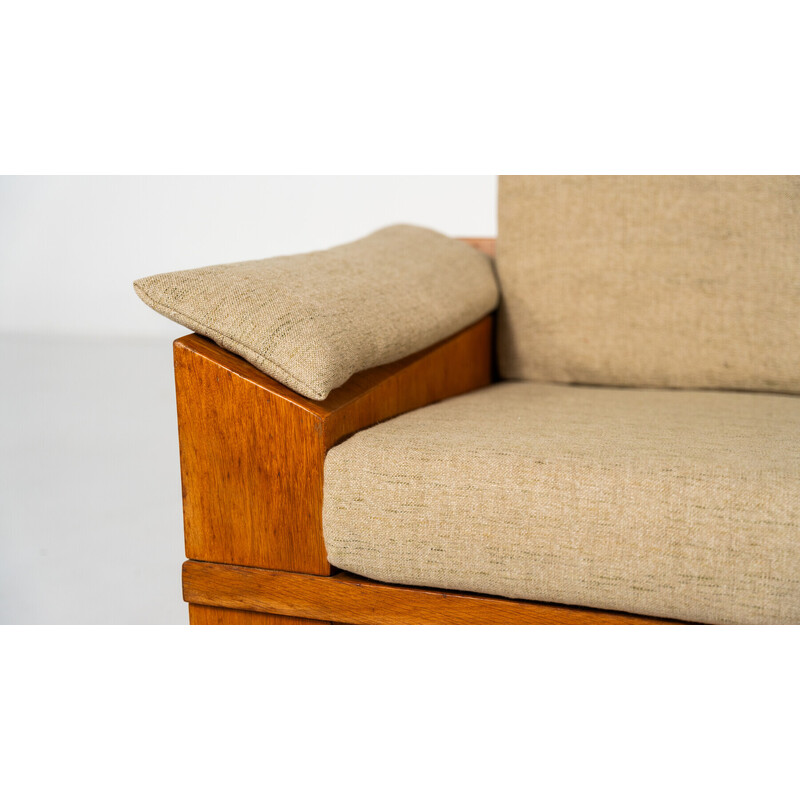 Vintage 3-seater sofa in wood and fabric by Guiseppe Rivadossi, Italy 1970