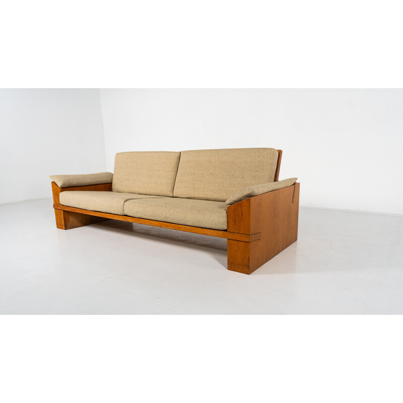 Vintage 3-Sitzer Sofa aus Holz und Stoff von Guiseppe Rivadossi, Italien 1970