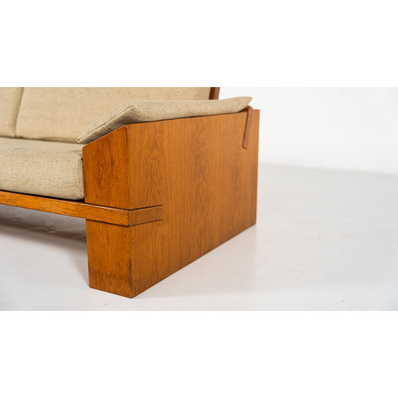 Vintage 3-Sitzer Sofa aus Holz und Stoff von Guiseppe Rivadossi, Italien 1970