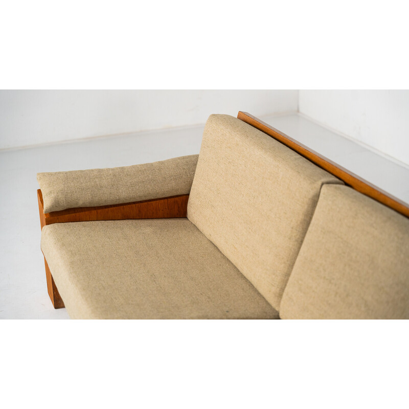 Vintage 3-Sitzer Sofa aus Holz und Stoff von Guiseppe Rivadossi, Italien 1970