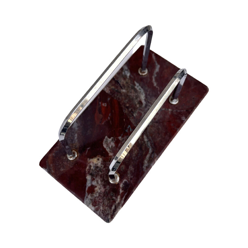 Vintage Art Deco letter holder in chrome steel and chrome marble, Poland 1930