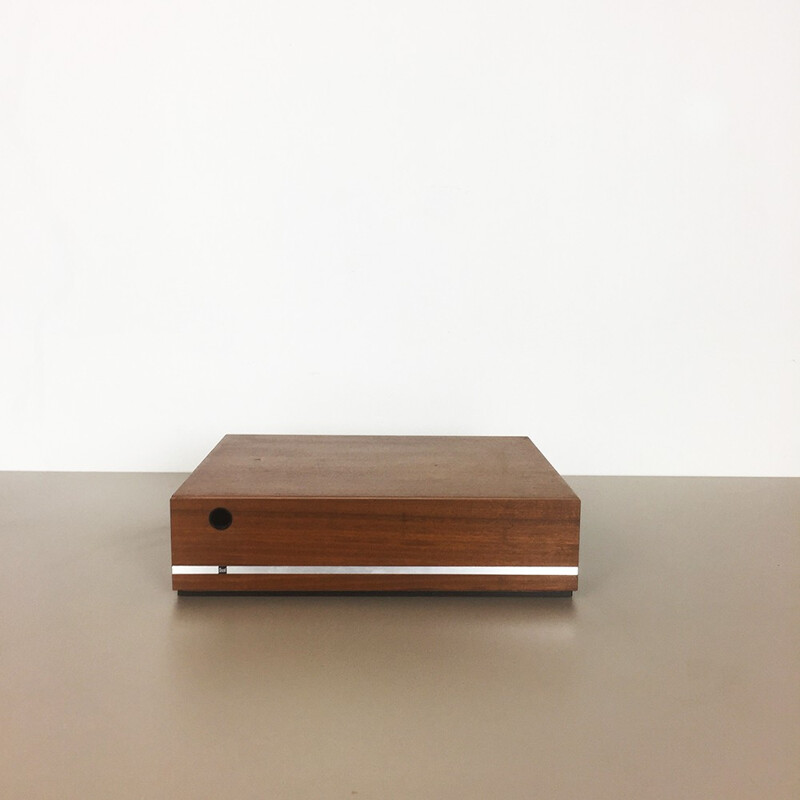 Minimalistic vinyl record walnut storage box by Dual - 1960s