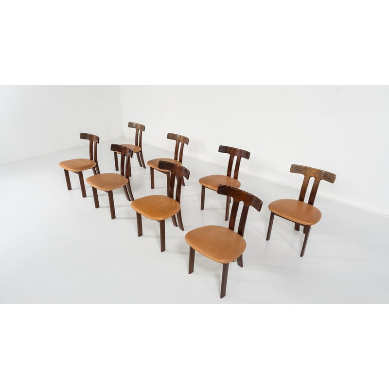 Set of 8 vintage "T" chairs, 1960