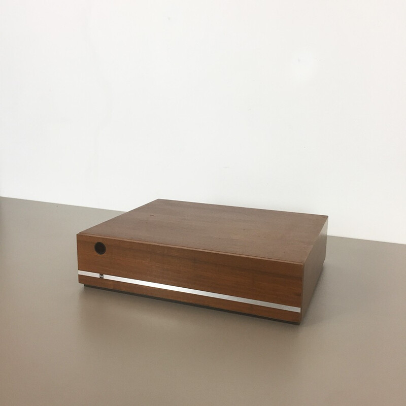 Minimalistic vinyl record walnut storage box by Dual - 1960s