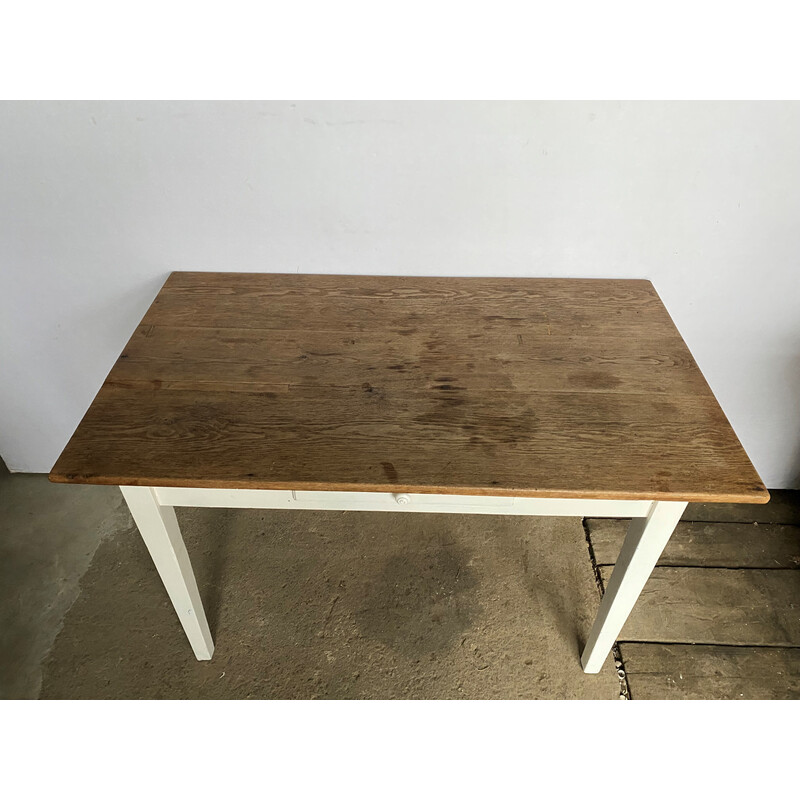 Vintage solid oak 1-drawer farmhouse dining table, 1900