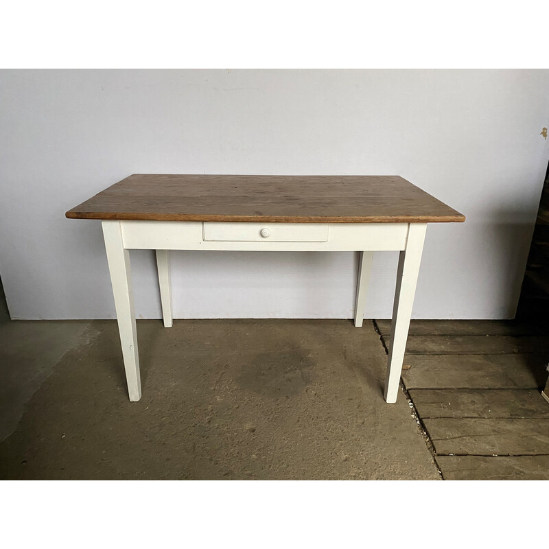 Vintage solid oak 1-drawer farmhouse dining table, 1900