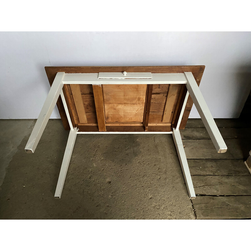 Vintage solid oak 1-drawer farmhouse dining table, 1900