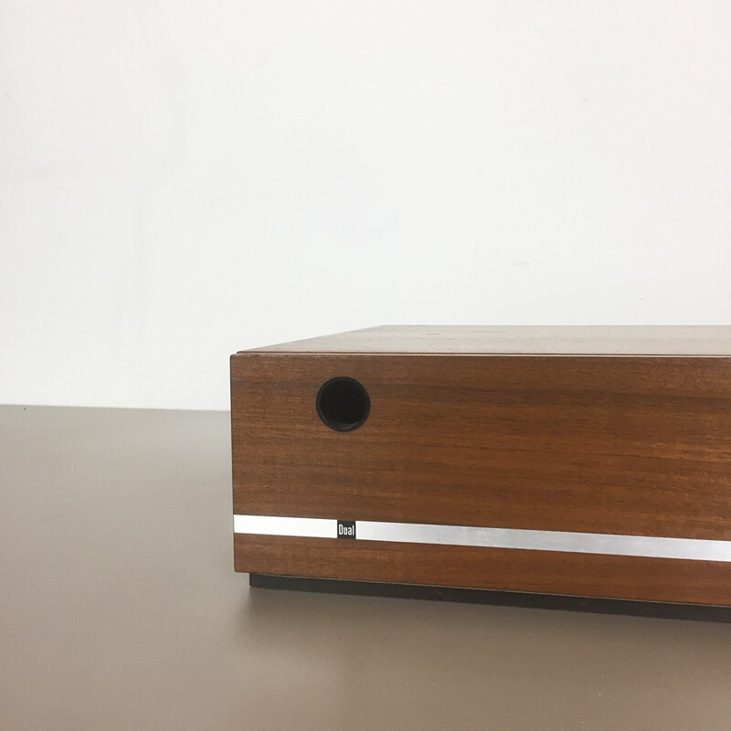 Minimalistic vinyl record walnut storage box by Dual - 1960s