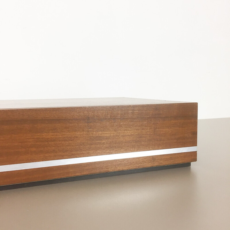 Minimalistic vinyl record walnut storage box by Dual - 1960s