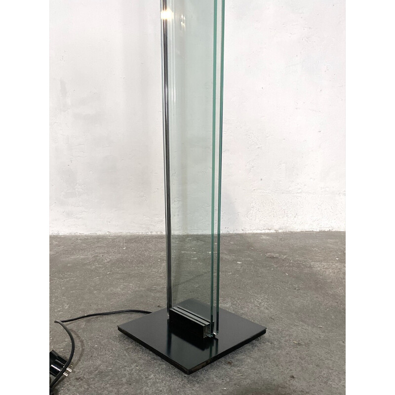 Vintage floor lamp in glass and metal slats, Italy 1980