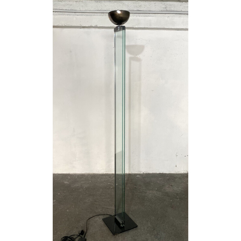 Lámpara de pie vintage en vidrio y metal, Italia 1980