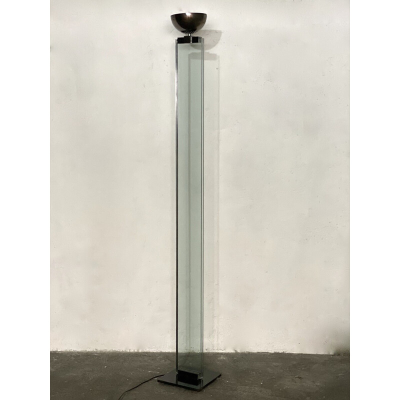 Vintage floor lamp in glass and metal slats, Italy 1980