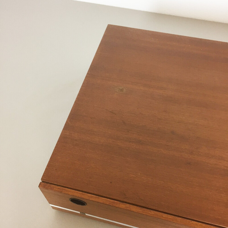 Minimalistic vinyl record walnut storage box by Dual - 1960s