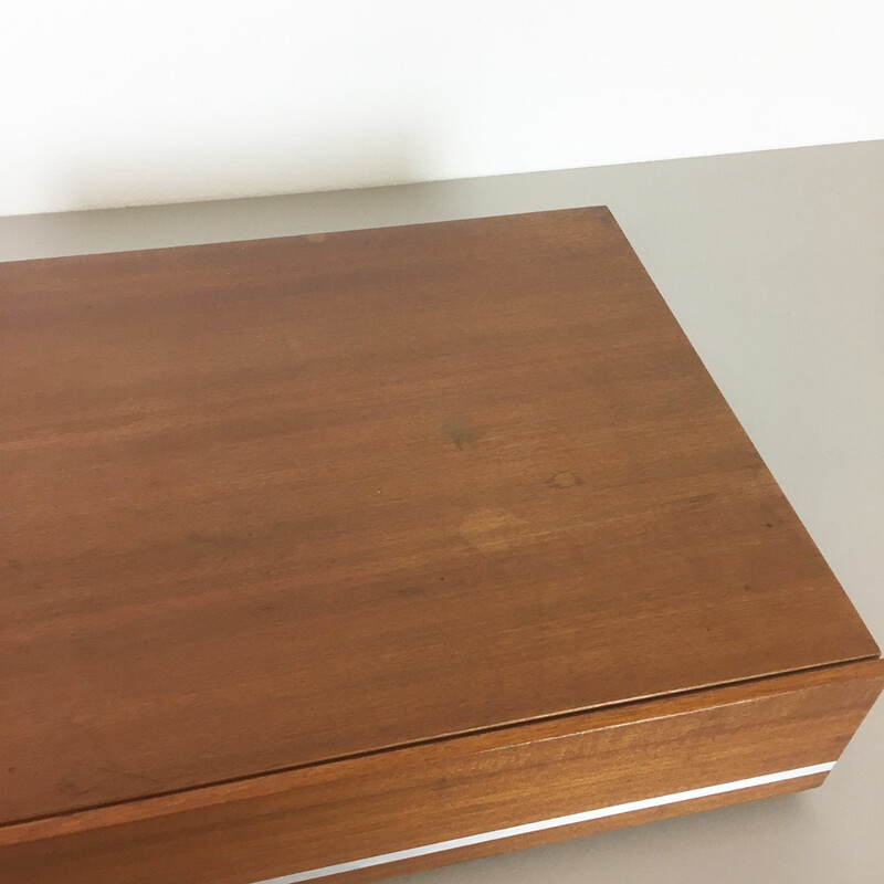 Minimalistic vinyl record walnut storage box by Dual - 1960s