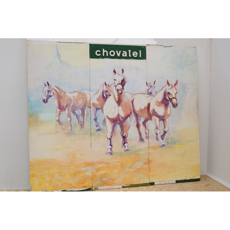 Vintage painting with horse motif, Czechoslovakia 1970