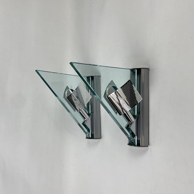 Pair of vintage Icaro wall lamp in glass and metal by Carlo Forcolini for Artemide, Italy 1986