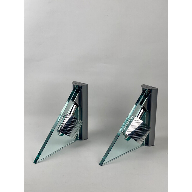 Paire d'appliques vintage Icaro en verre et métal de Carlo Forcolini pour Artemide, Italie 1986
