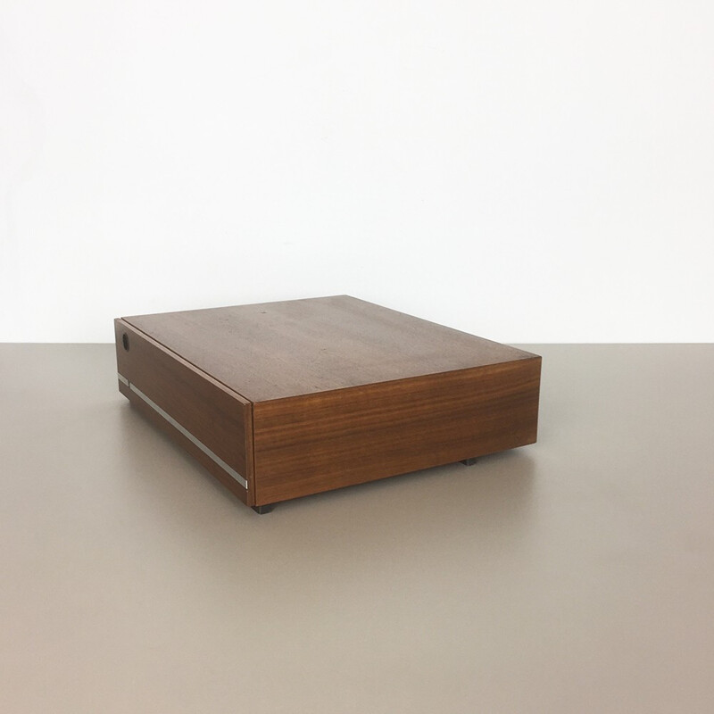 Minimalistic vinyl record walnut storage box by Dual - 1960s