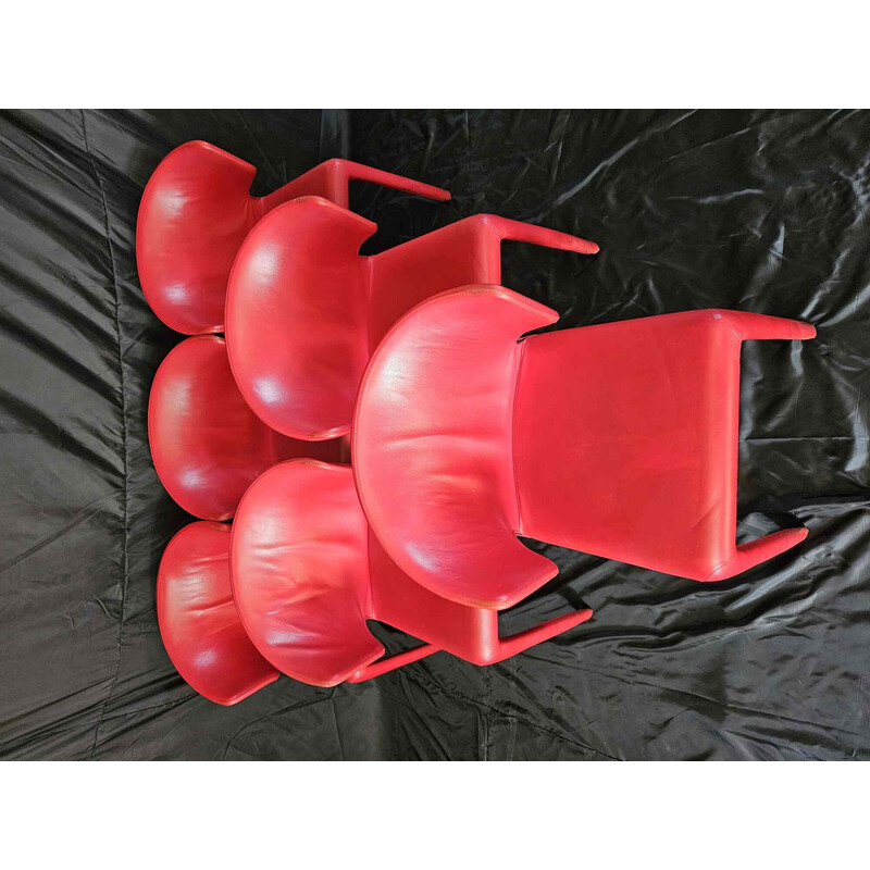 Set of 6 vintage red Hola 367 model chairs by Hannes Wettstein for Cassina