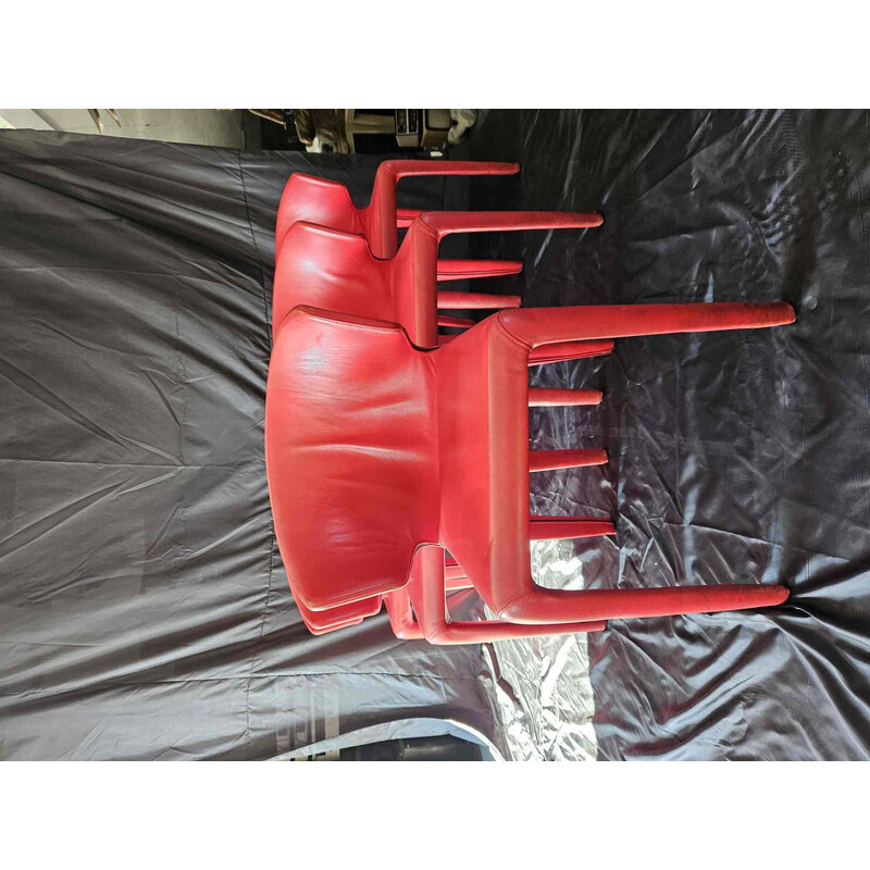 Set of 6 vintage red Hola 367 model chairs by Hannes Wettstein for Cassina