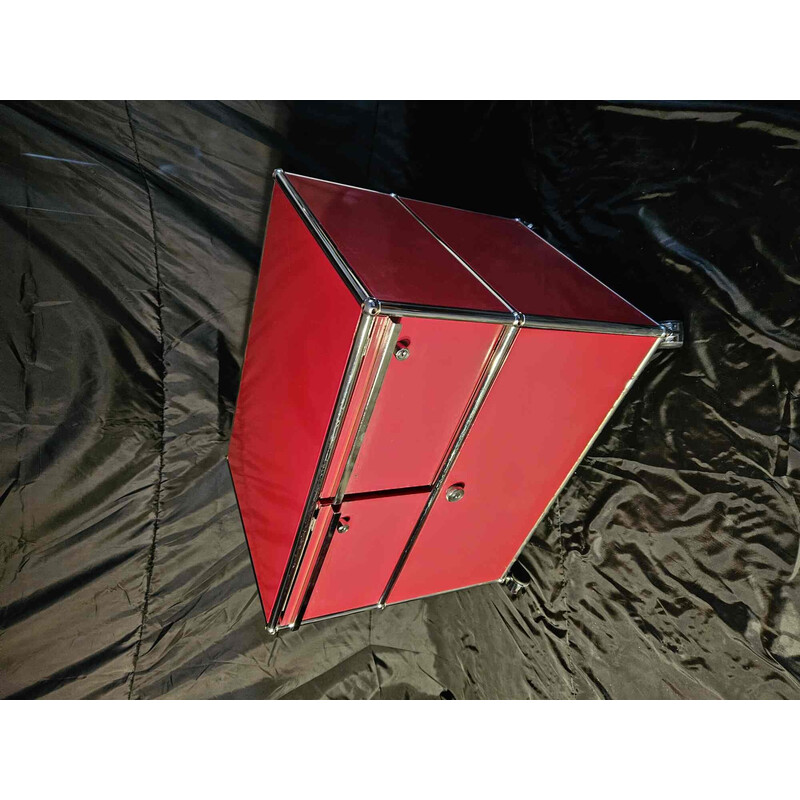 Set di 3 piedistalli da scrivania vintage rossi con rotelle per Usm Haller