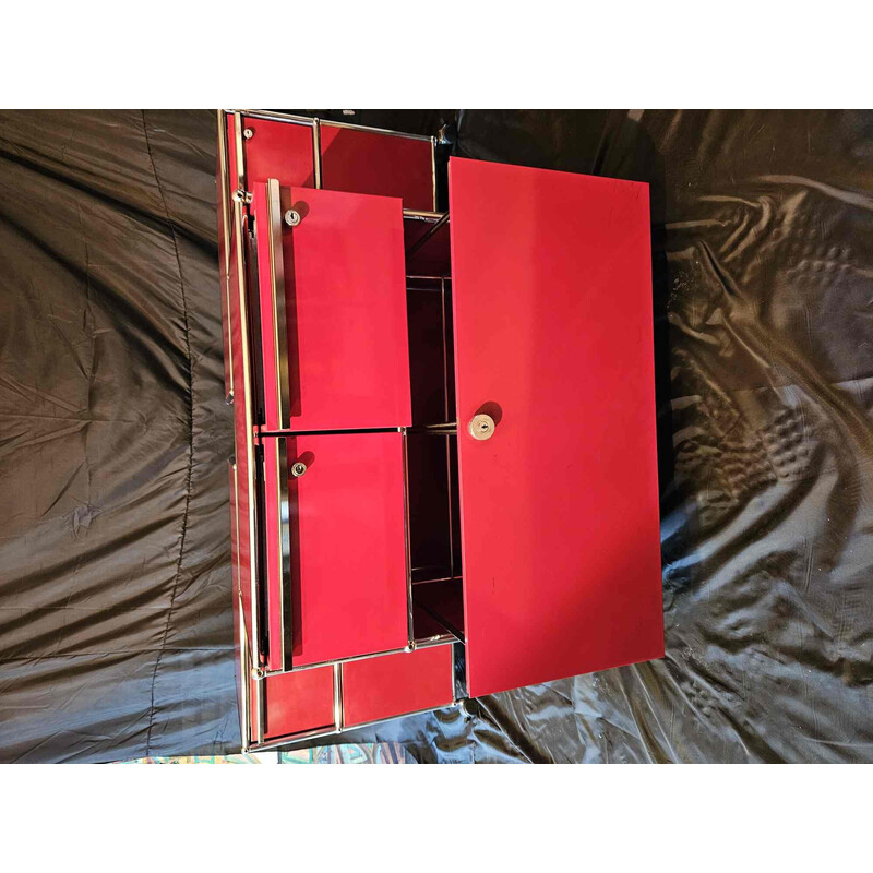 Set van 3 vintage rode bureauonderstellen met wielen voor Usm Haller