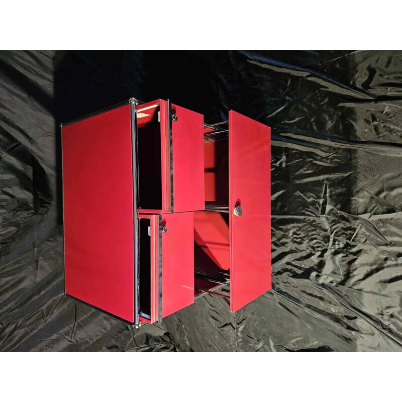 Conjunto de 3 pedestais de secretária vermelhos vintage com rodízios para Usm Haller
