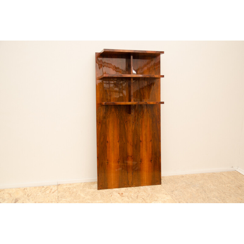 Vintage walnut wall shelf, Czechoslovakia 1930