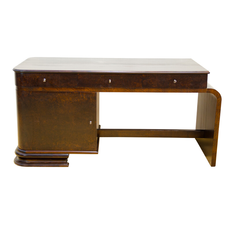 Vintage desk, Art Deco in walnut wood, Czechoslovakia 1930