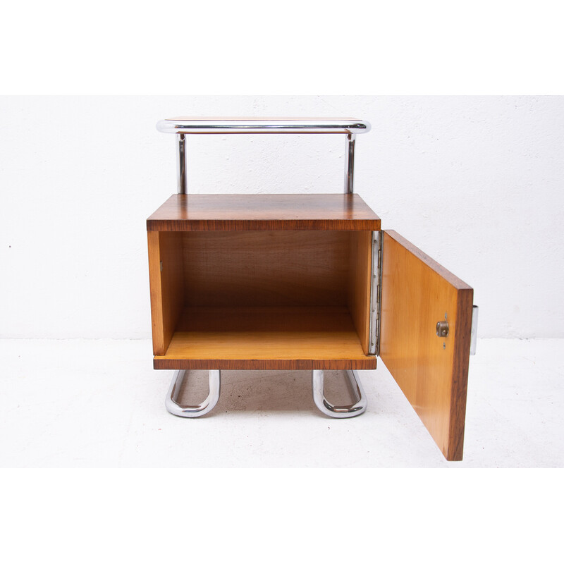 Pair of vintage oak and chrome steel nightstands by Vichr and Spol for Kovona, Czechoslovakia 1950